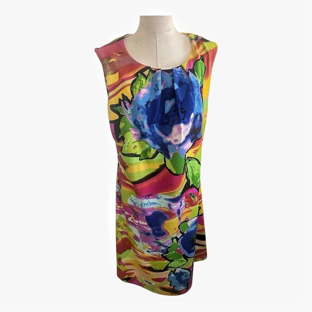 Peach Velvet Abstract Multicolor Dress Size 16 - Picture 1 of 6